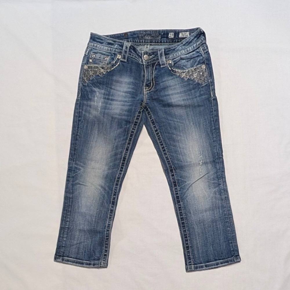 Miss Me JP5810P Embellished Capri Jeans Blue Denim Mid Rise Size 27